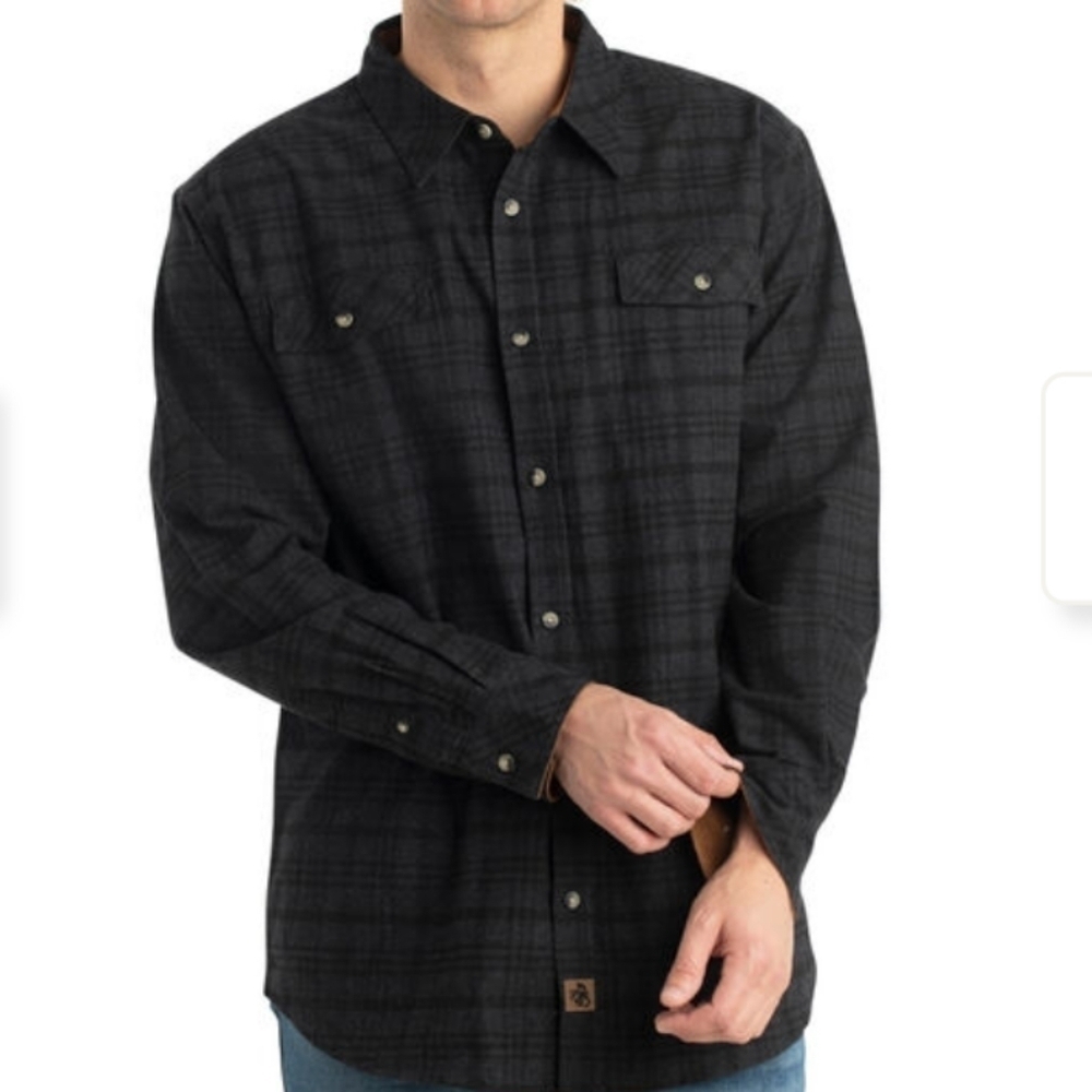 Timberwolf Milange Legendary Whitetails Flannel Black plaid shirt Sz L